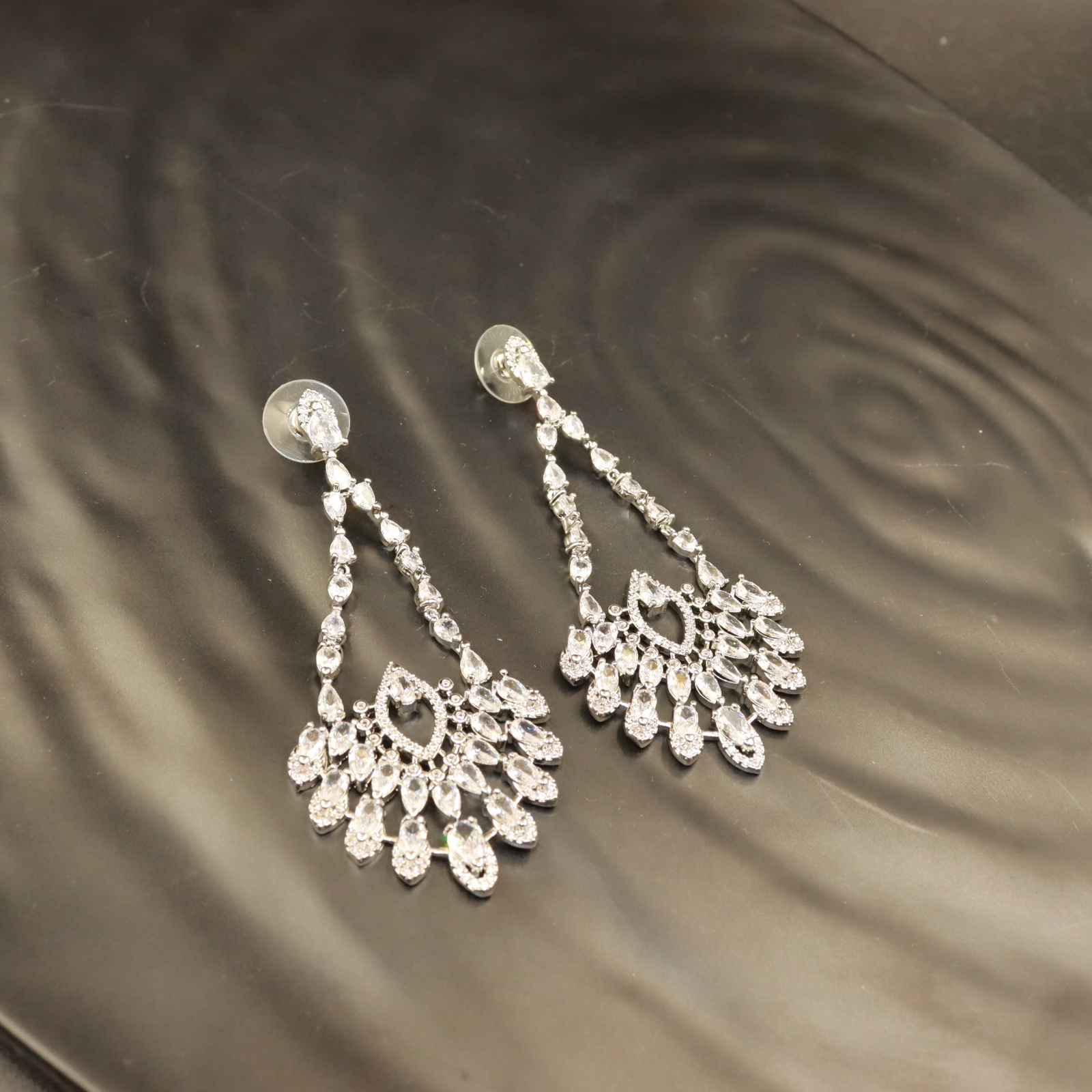 DANGLING CHANDELIER ZIRCONA EARRINGS STAINLESS